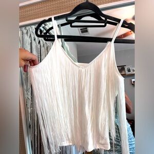 Bright white fringe tank top - cowgirl/bridal style